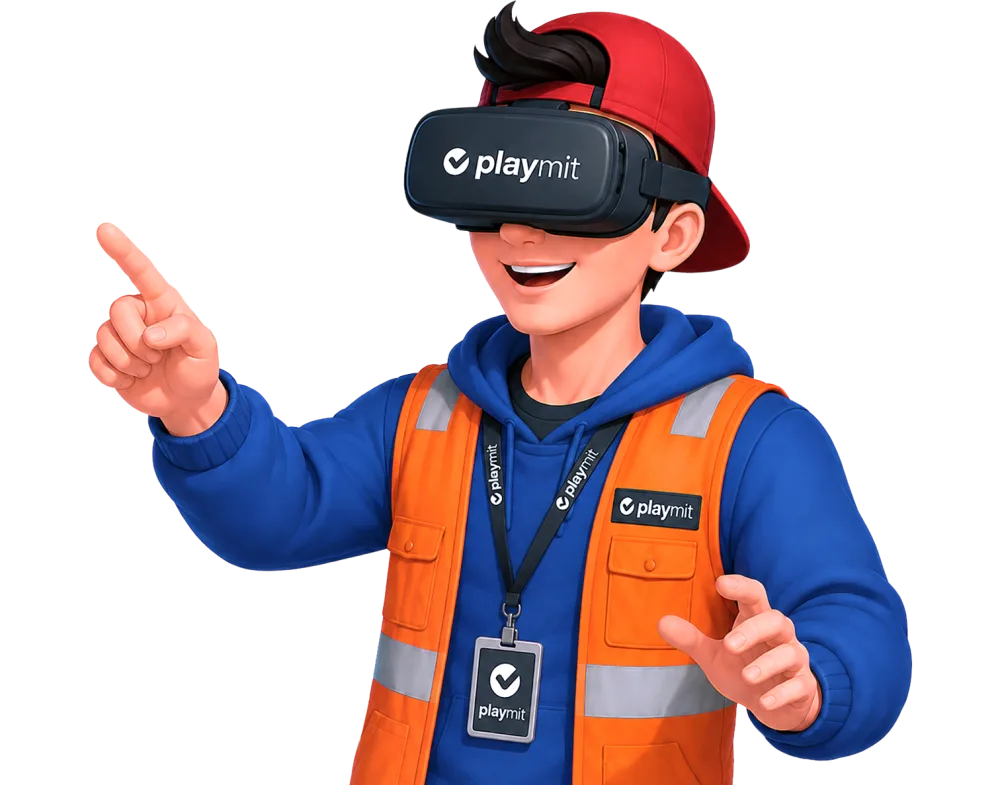 Avatar mit VR-Brille erkundet einen Arbeitsplatz